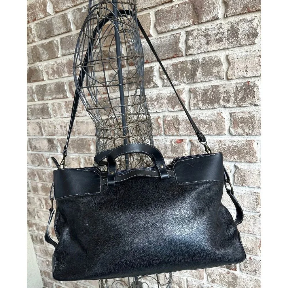 Isanti Leather Crossbody Bag Navy Top Zip Tote Handles Logo Code Italy Travel